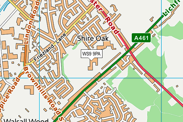 Shire Oak Academy map (WS9 9PA) - OS VectorMap District (Ordnance Survey)