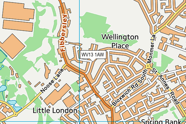 WV13 1AW map - OS VectorMap District (Ordnance Survey)