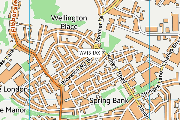 WV13 1AX map - OS VectorMap District (Ordnance Survey)