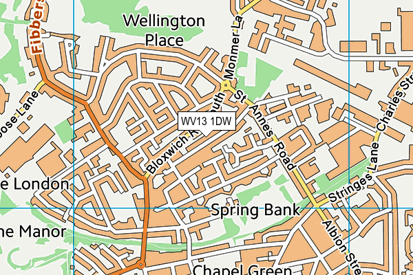 WV13 1DW map - OS VectorMap District (Ordnance Survey)