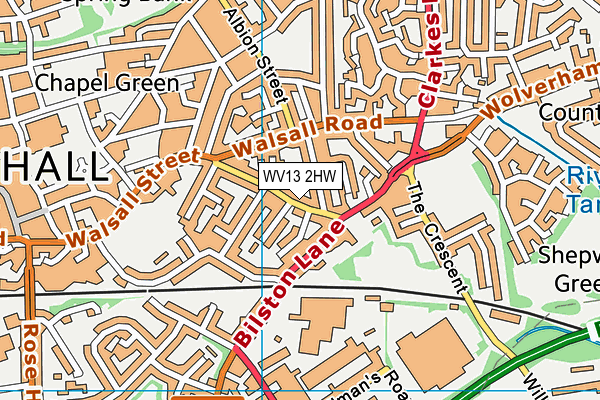 WV13 2HW map - OS VectorMap District (Ordnance Survey)