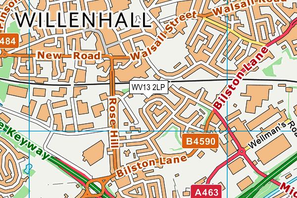 WV13 2LP map - OS VectorMap District (Ordnance Survey)