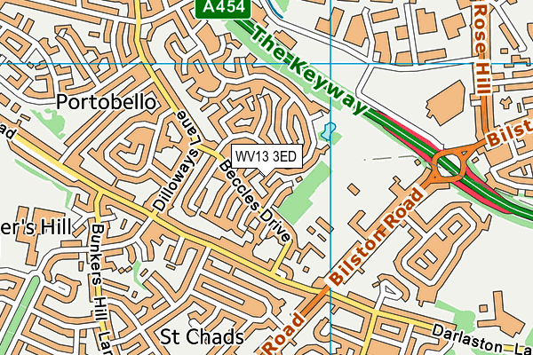 WV13 3ED map - OS VectorMap District (Ordnance Survey)