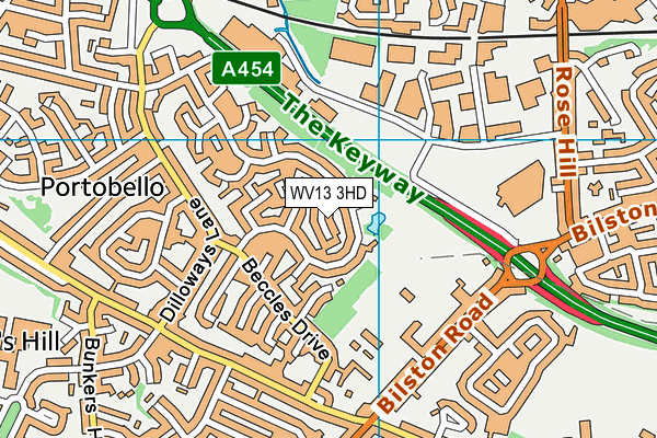 WV13 3HD map - OS VectorMap District (Ordnance Survey)