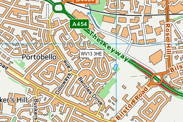 WV13 3HE map - OS VectorMap District (Ordnance Survey)