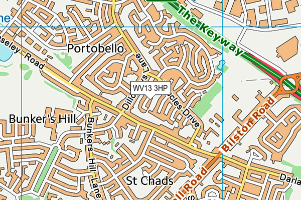 WV13 3HP map - OS VectorMap District (Ordnance Survey)