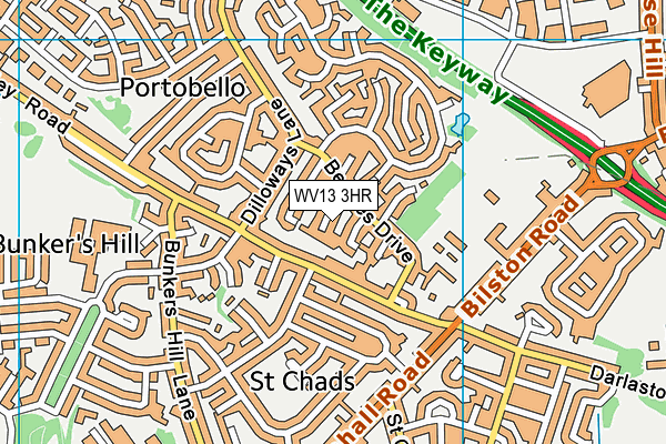 WV13 3HR map - OS VectorMap District (Ordnance Survey)