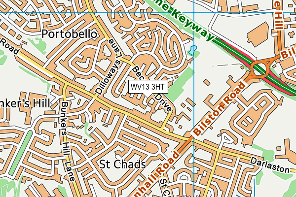 WV13 3HT map - OS VectorMap District (Ordnance Survey)