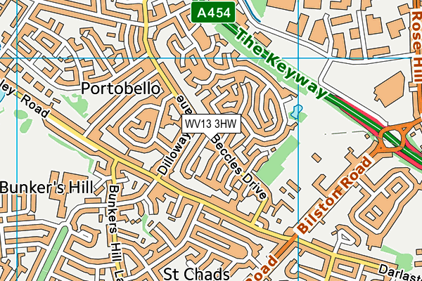 WV13 3HW map - OS VectorMap District (Ordnance Survey)