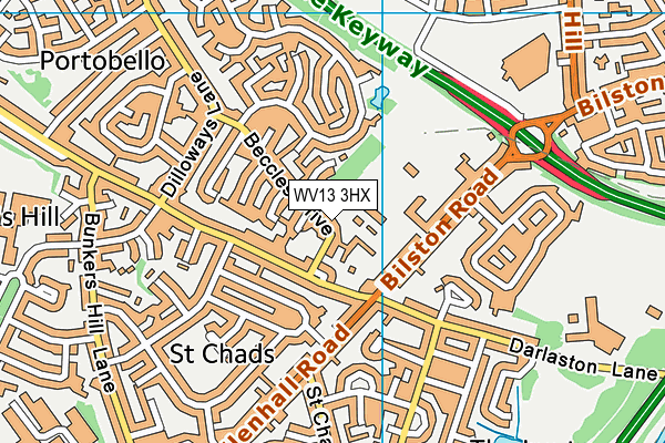 WV13 3HX map - OS VectorMap District (Ordnance Survey)