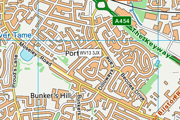 WV13 3JX map - OS VectorMap District (Ordnance Survey)