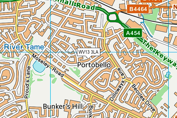 WV13 3LA map - OS VectorMap District (Ordnance Survey)