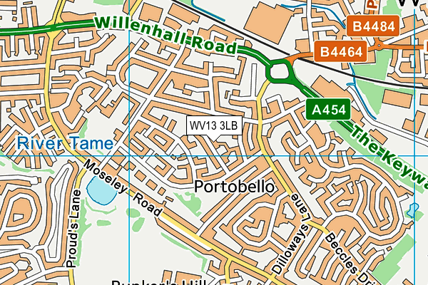 WV13 3LB map - OS VectorMap District (Ordnance Survey)