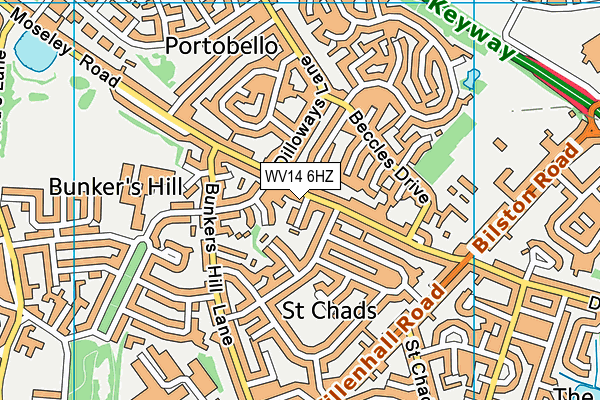 WV14 6HZ map - OS VectorMap District (Ordnance Survey)