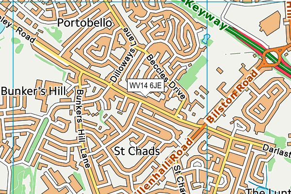 WV14 6JE map - OS VectorMap District (Ordnance Survey)