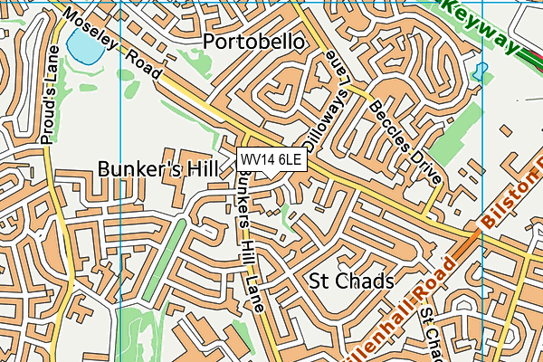 WV14 6LE map - OS VectorMap District (Ordnance Survey)