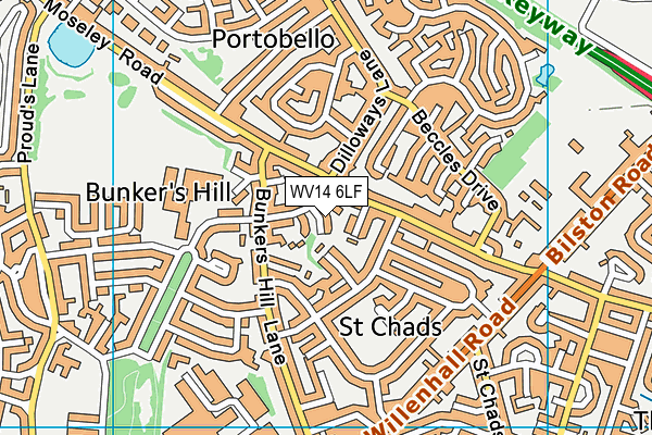 WV14 6LF map - OS VectorMap District (Ordnance Survey)