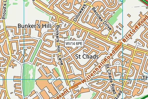 WV14 6PE map - OS VectorMap District (Ordnance Survey)