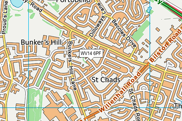 WV14 6PF map - OS VectorMap District (Ordnance Survey)