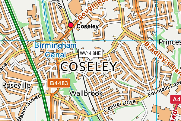 WV14 8HE map - OS VectorMap District (Ordnance Survey)