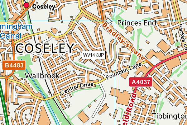 WV14 8JP map - OS VectorMap District (Ordnance Survey)