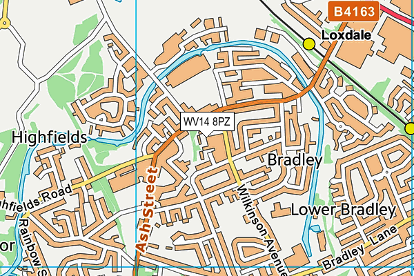 WV14 8PZ map - OS VectorMap District (Ordnance Survey)
