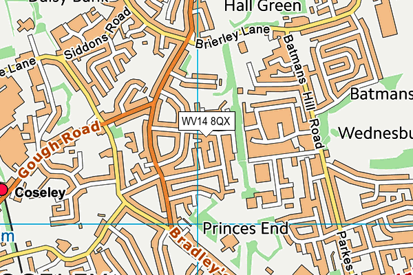 WV14 8QX map - OS VectorMap District (Ordnance Survey)