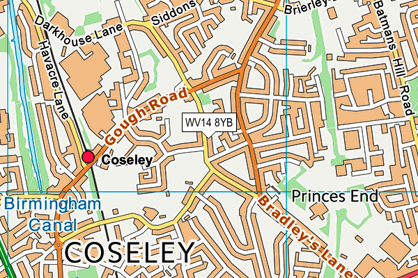 Coseley Cricket Club map (WV14 8YB) - OS VectorMap District (Ordnance Survey)