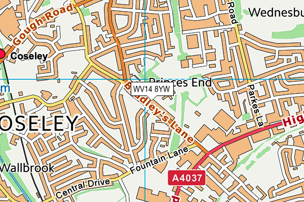 WV14 8YW map - OS VectorMap District (Ordnance Survey)