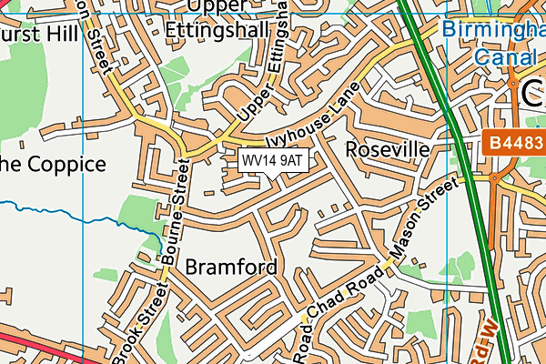 WV14 9AT map - OS VectorMap District (Ordnance Survey)