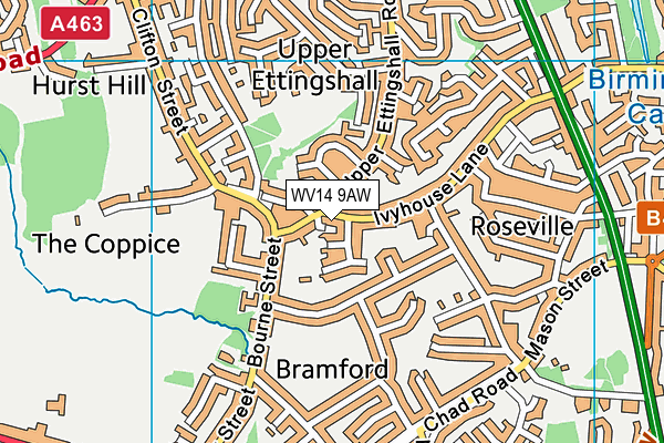 WV14 9AW map - OS VectorMap District (Ordnance Survey)