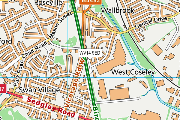 WV14 9ED map - OS VectorMap District (Ordnance Survey)