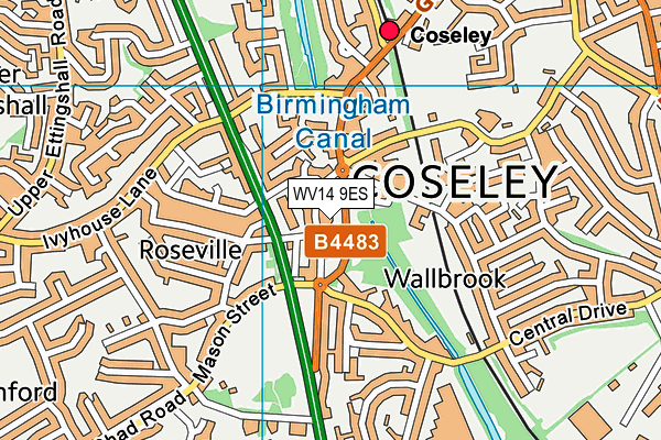 WV14 9ES map - OS VectorMap District (Ordnance Survey)