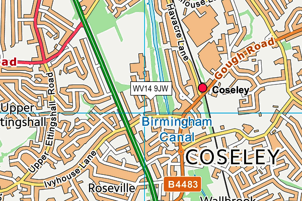 Coseley Leisure Centre map (WV14 9JW) - OS VectorMap District (Ordnance Survey)