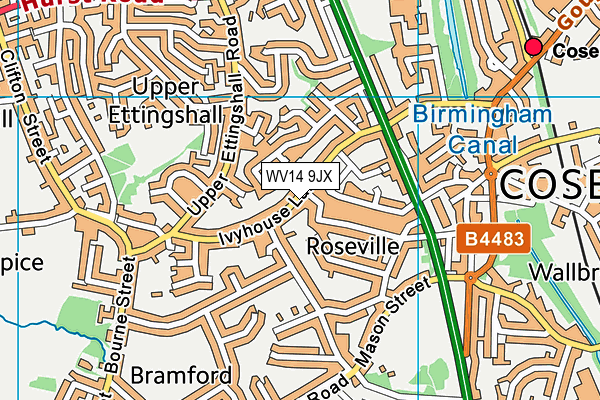 WV14 9JX map - OS VectorMap District (Ordnance Survey)