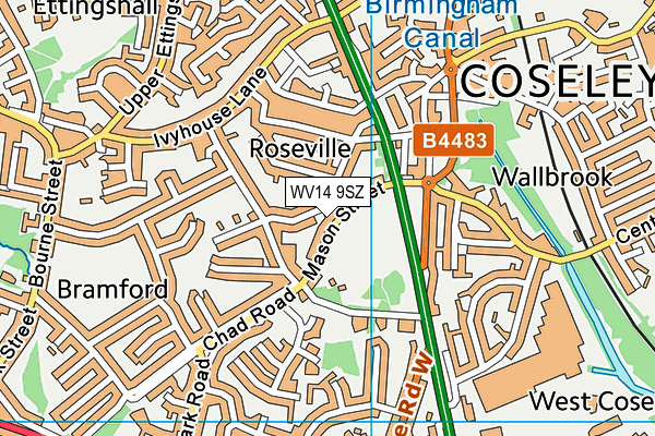 Silver Jubilee Park (Coseley) map (WV14 9SZ) - OS VectorMap District (Ordnance Survey)