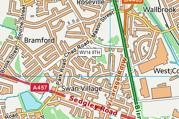 WV14 9TH map - OS VectorMap District (Ordnance Survey)