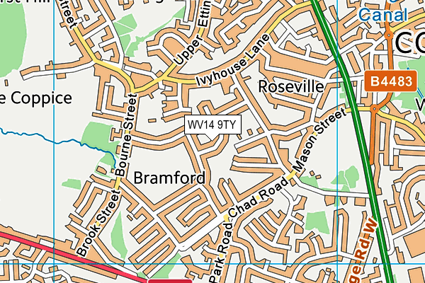 WV14 9TY map - OS VectorMap District (Ordnance Survey)