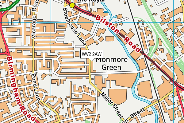 WV2 2AW map - OS VectorMap District (Ordnance Survey)