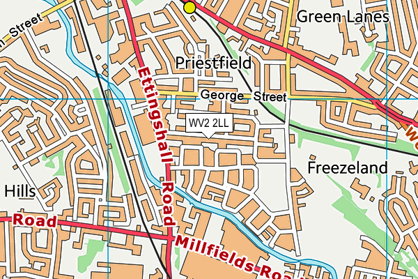 WV2 2LL map - OS VectorMap District (Ordnance Survey)