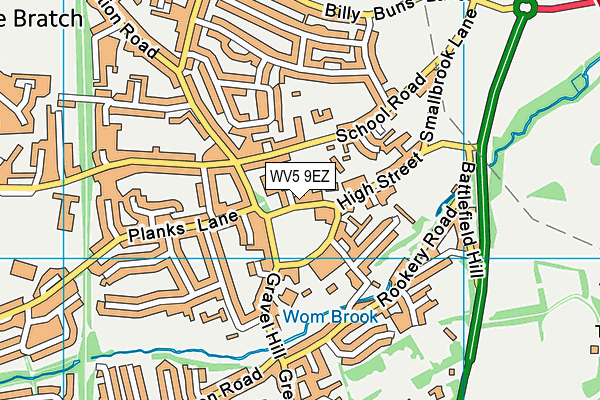 Wombourne Cricket Tennis And Bowling Club map (WV5 9EZ) - OS VectorMap District (Ordnance Survey)