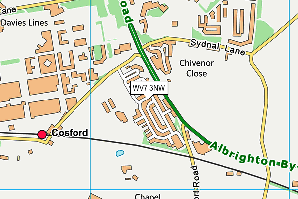 WV7 3NW map - OS VectorMap District (Ordnance Survey)