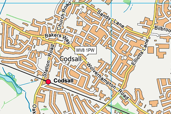 Codsall Village Hall  map (WV8 1PW) - OS VectorMap District (Ordnance Survey)