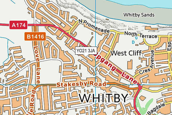 YO21 3JA map - OS VectorMap District (Ordnance Survey)