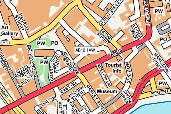AB10 1AW map - OS OpenMap – Local (Ordnance Survey)