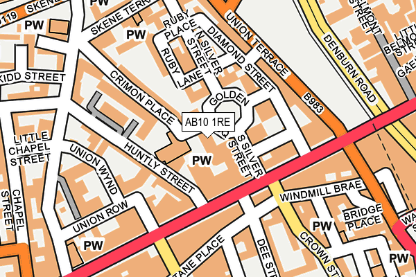 AB10 1RE map - OS OpenMap – Local (Ordnance Survey)