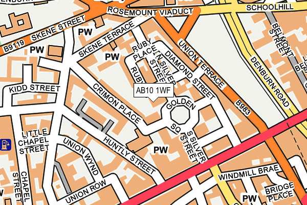 AB10 1WF map - OS OpenMap – Local (Ordnance Survey)