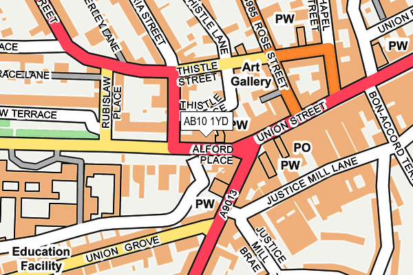 AB10 1YD map - OS OpenMap – Local (Ordnance Survey)