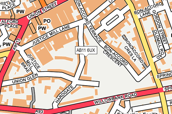 AB11 6UX map - OS OpenMap – Local (Ordnance Survey)