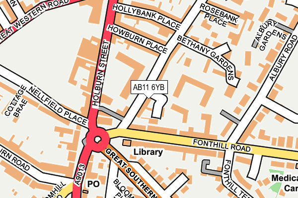 AB11 6YB map - OS OpenMap – Local (Ordnance Survey)